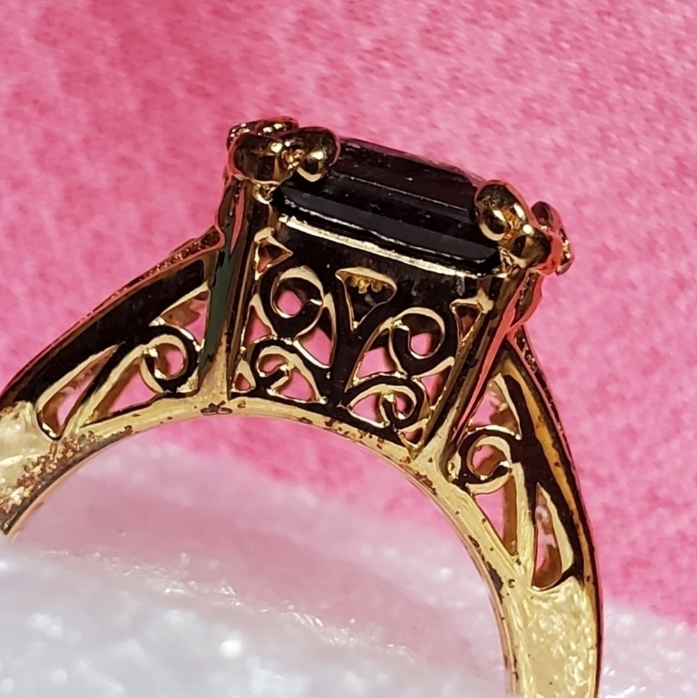Chocolate Sapphire White Zircon Gold Vermeil Cocktail Ring - Picture 2 of 10